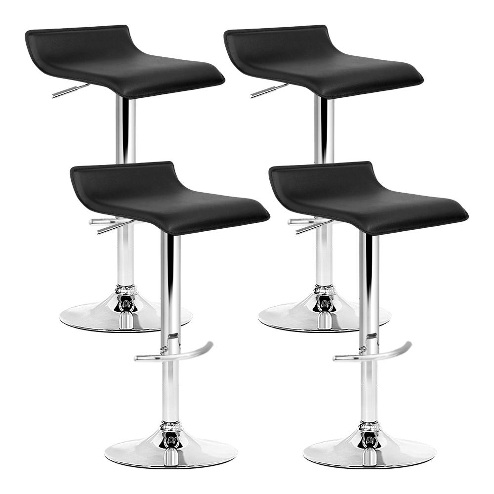 Artiss Set of 4 PU Leather Wave Style Bar Stools in Black with chrome base, showcasing modern design and comfort.